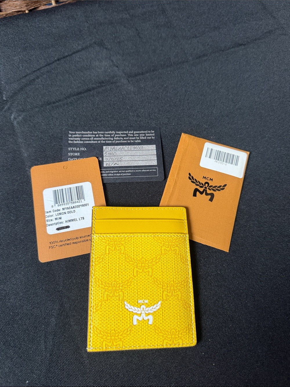 MCM Lemon Gold Leather Slim Card Sleeve NWT